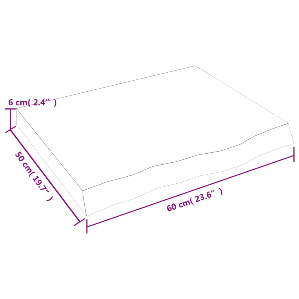 vidaXL Stalviršis, 60x50x(2–6)cm, neapdorotas ąžuolo medienos masyvas