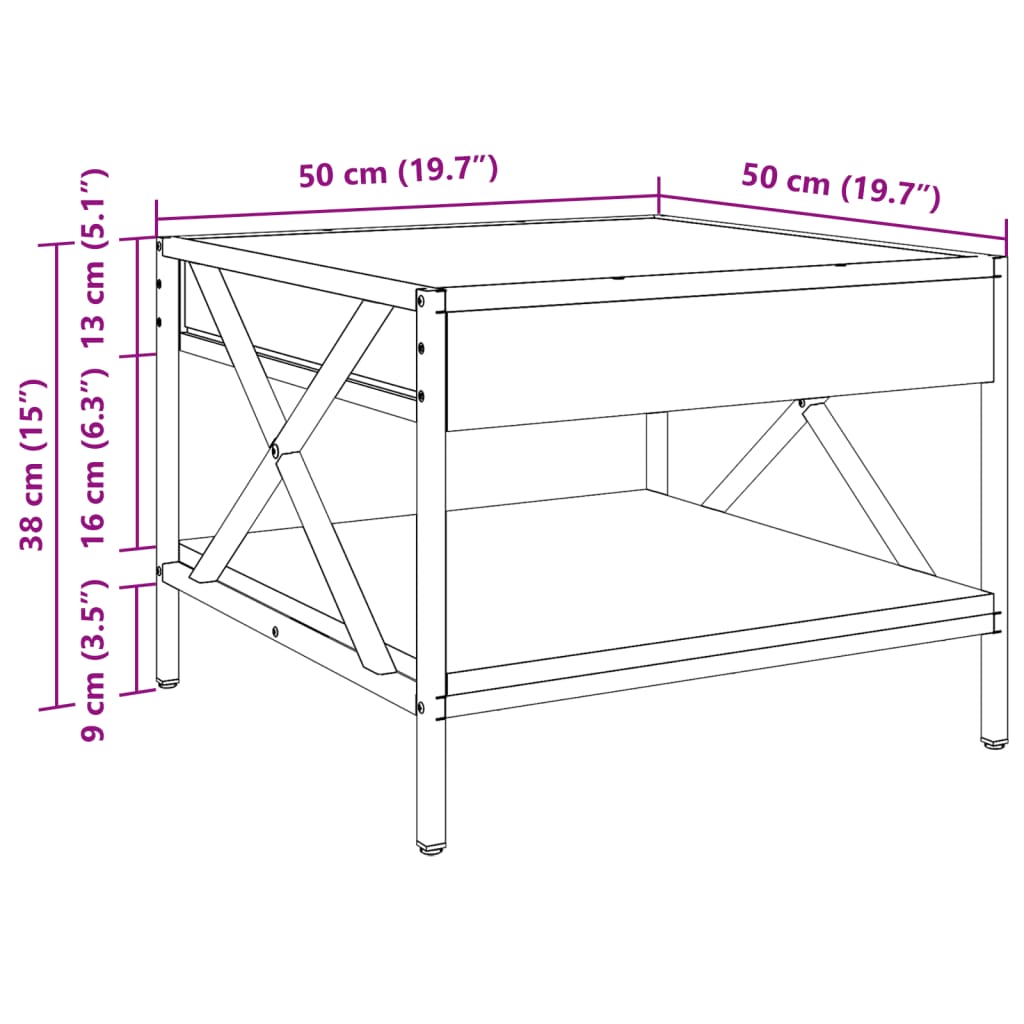 vidaXL Kavos staliukas su Infinity LED lemputėmis, dūminis, 50x50x38cm