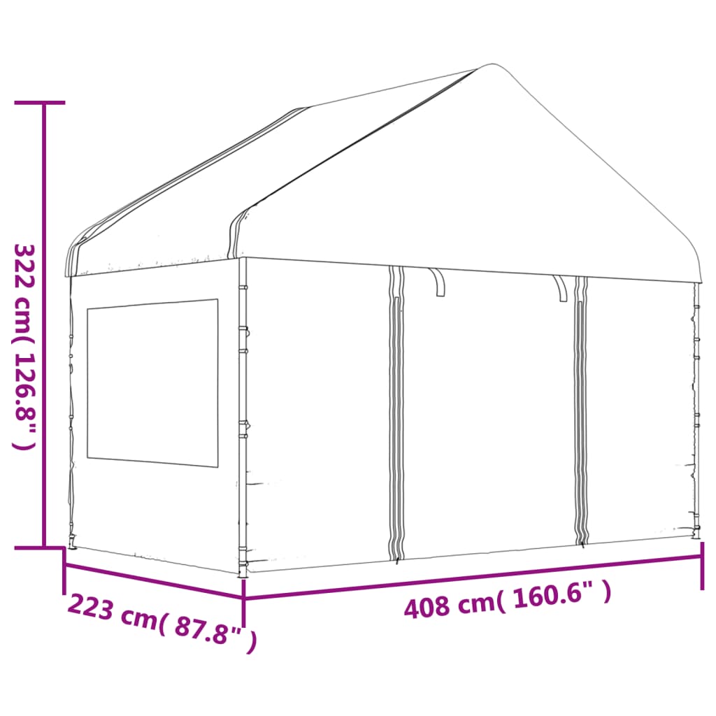 vidaXL Pavėsinė su stogu, balta, 20,07x4,08x3,22m, polietilenas