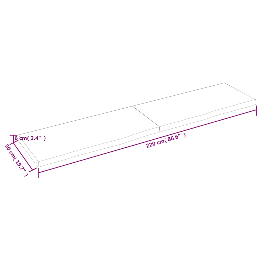 vidaXL Vonios kambario stalviršis, 220x50x(2–6)cm, medienos masyvas