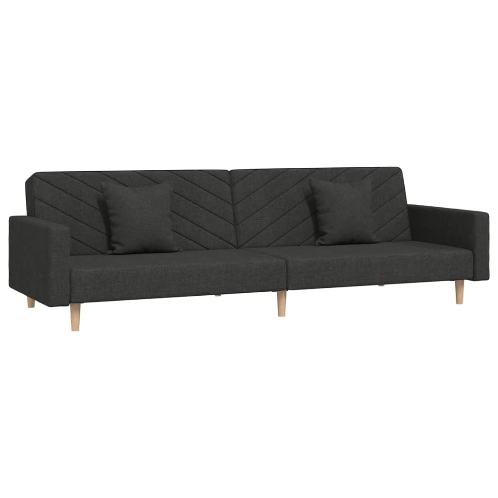 vidaXL Dvivietė sofa-lova su dvejomis pagalvėmis, juoda, audinys