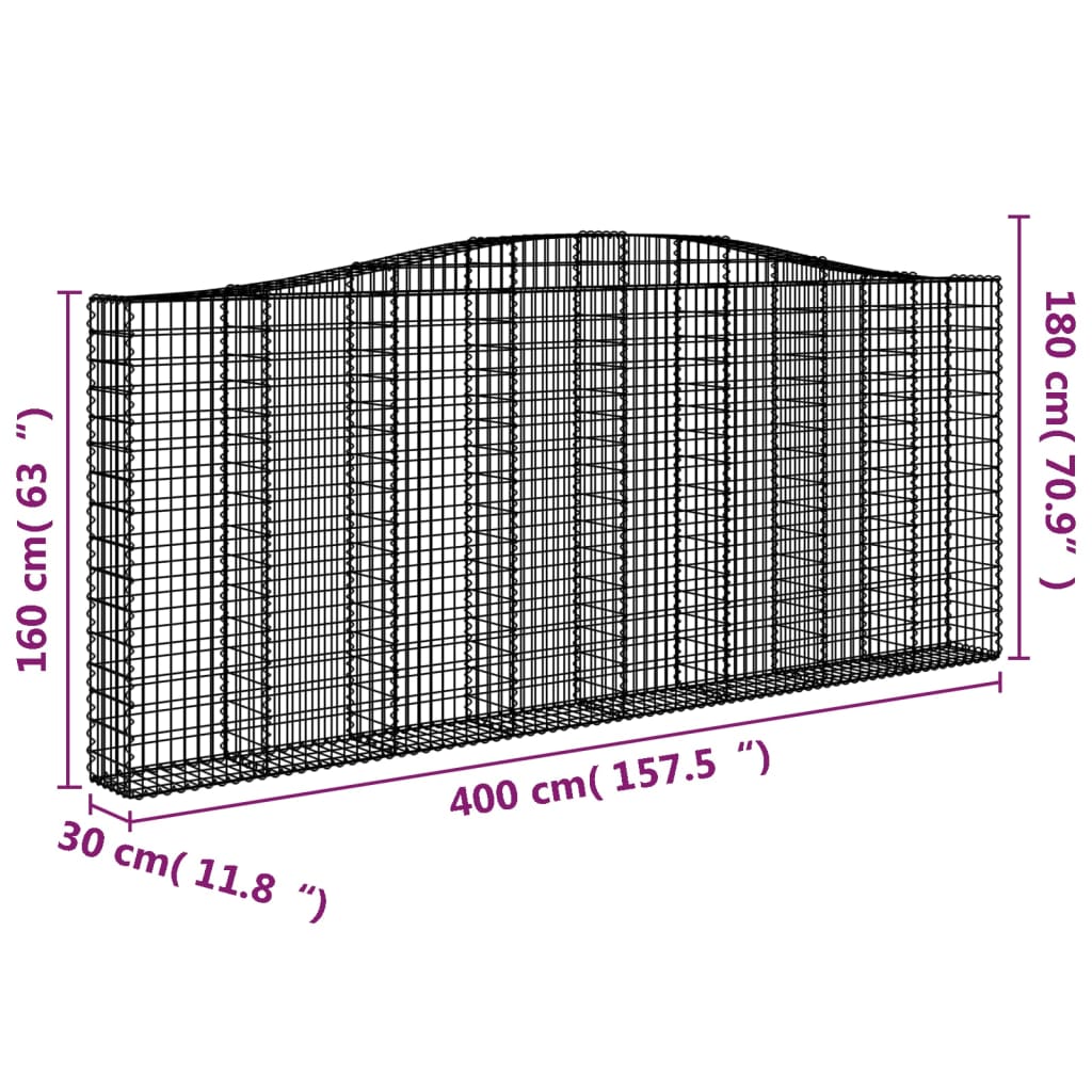 vidaXL Išlenkti gabiono krepšiai, 3vnt., 400x30x160/180cm, geležis