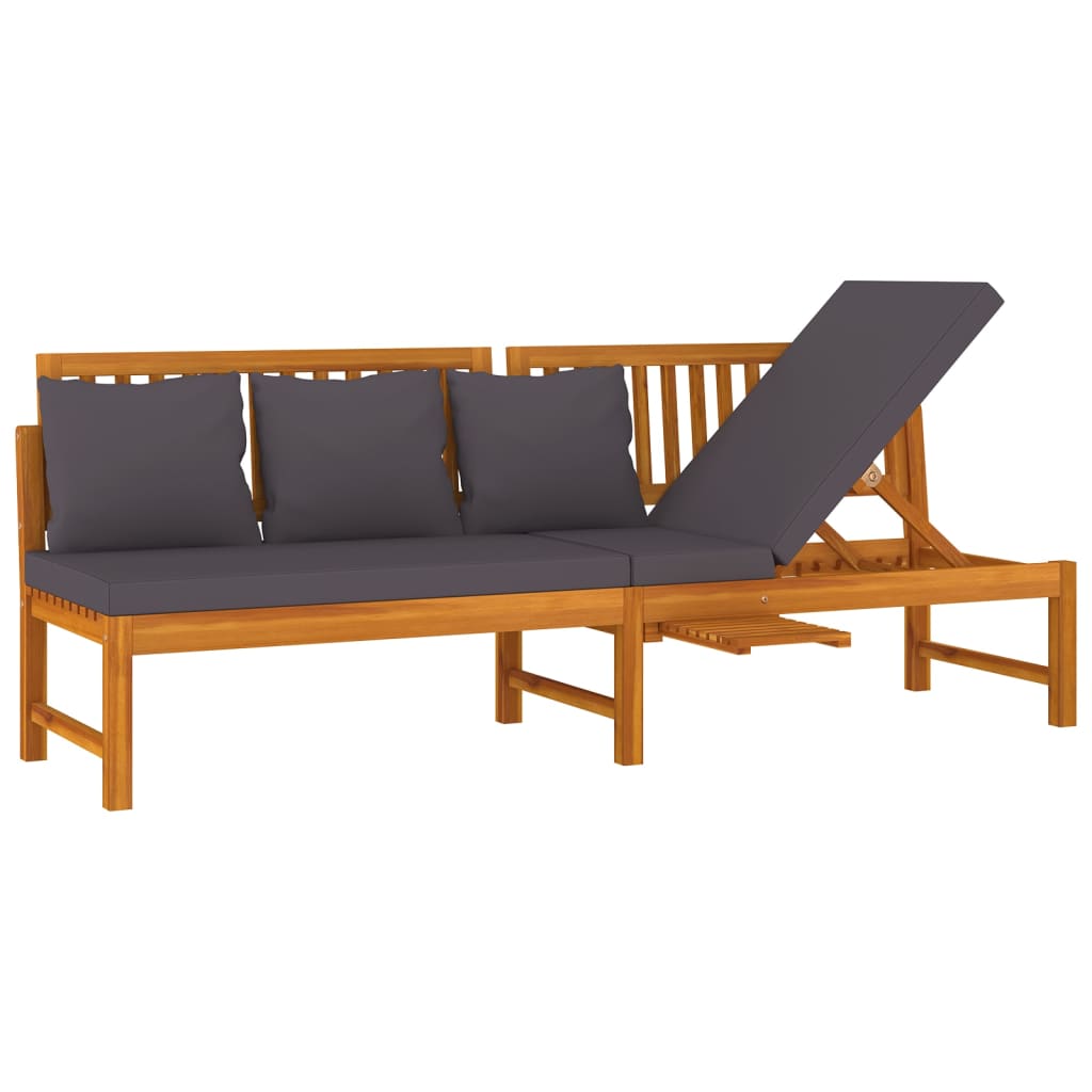 vidaXL Sofa su pilkomis pagalvėlėmis, 200x60x75cm, akacijos masyvas