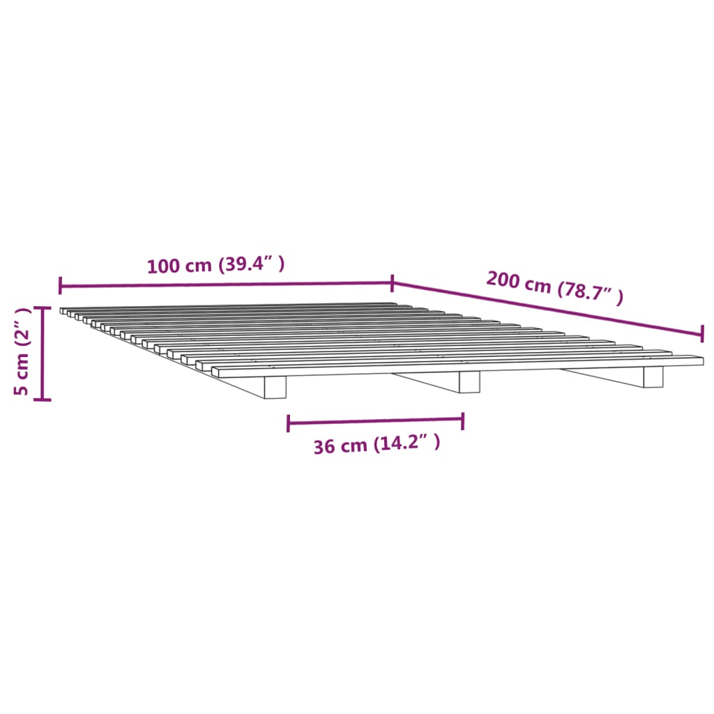 vidaXL Lovos rėmas, juodos spalvos, 100x200cm, pušies medienos masyvas