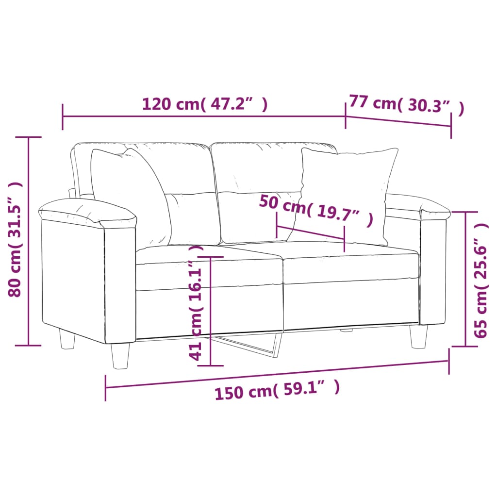 vidaXL Dvivietė sofa su pagalvėlėmis, juoda, 120cm, dirbtinė oda