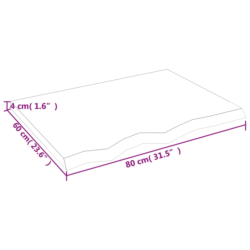 vidaXL Stalviršis, 80x60x(2-4)cm, neapdorotas ąžuolo medienos masyvas