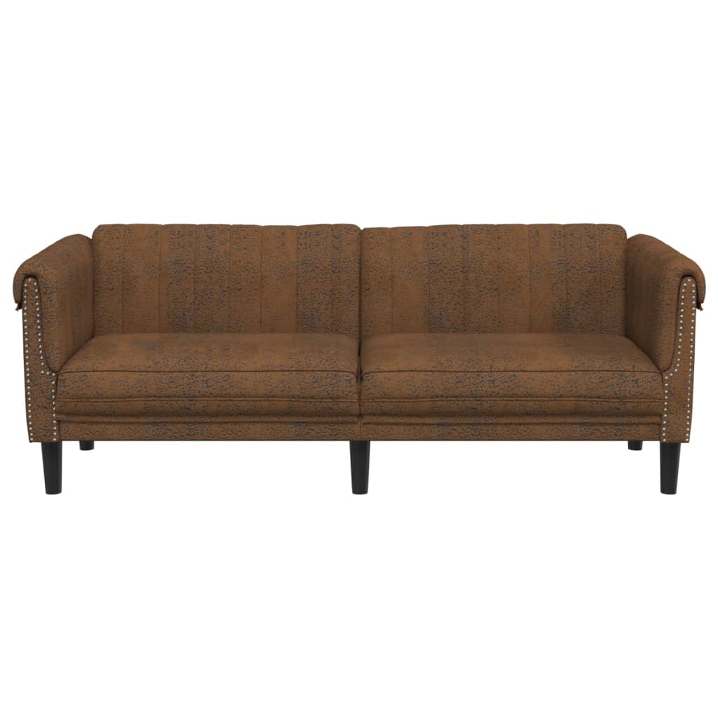 vidaXL Trivietė sofa, rudos spalvos, dirbtinė versta oda