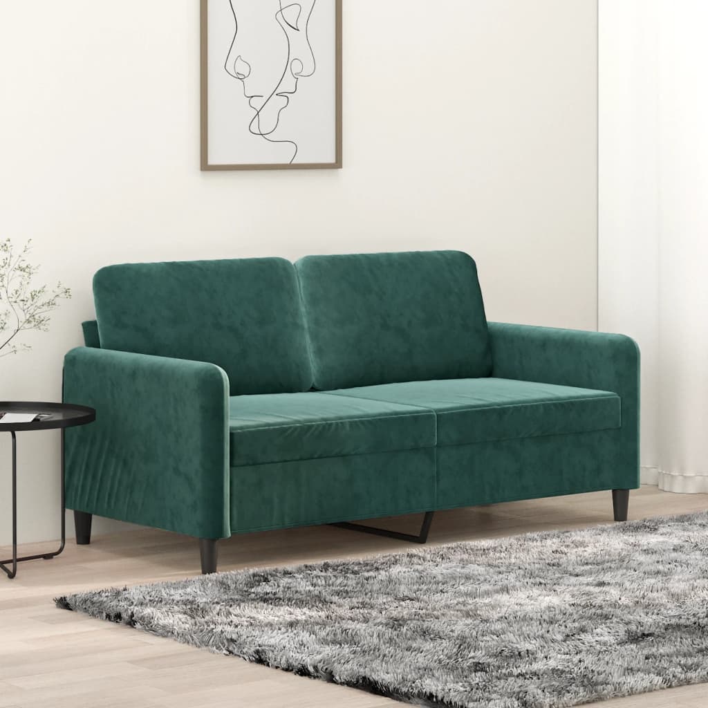 vidaXL Dvivietė sofa, tamsiai žalios spalvos, 140cm, aksomas