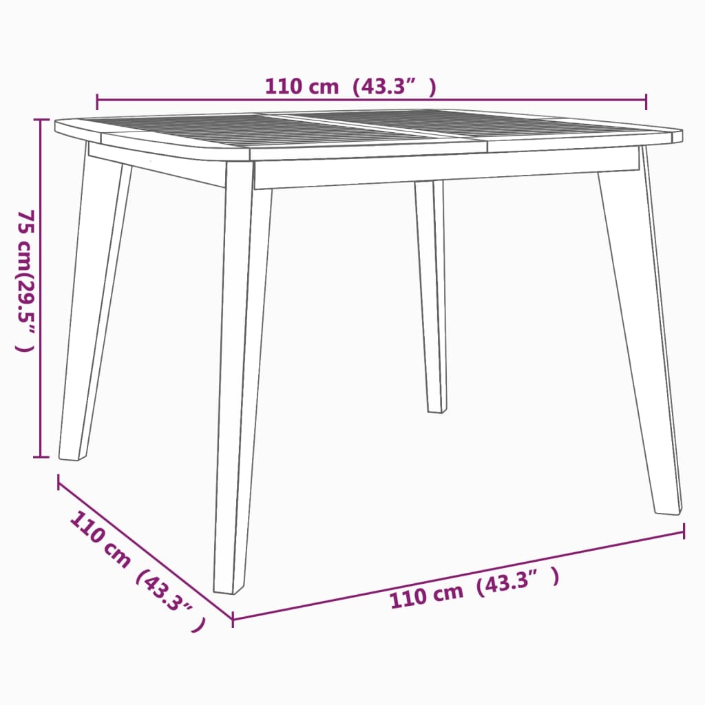 vidaXL Sodo stalas, 110x110x75cm, akacijos medienos masyvas