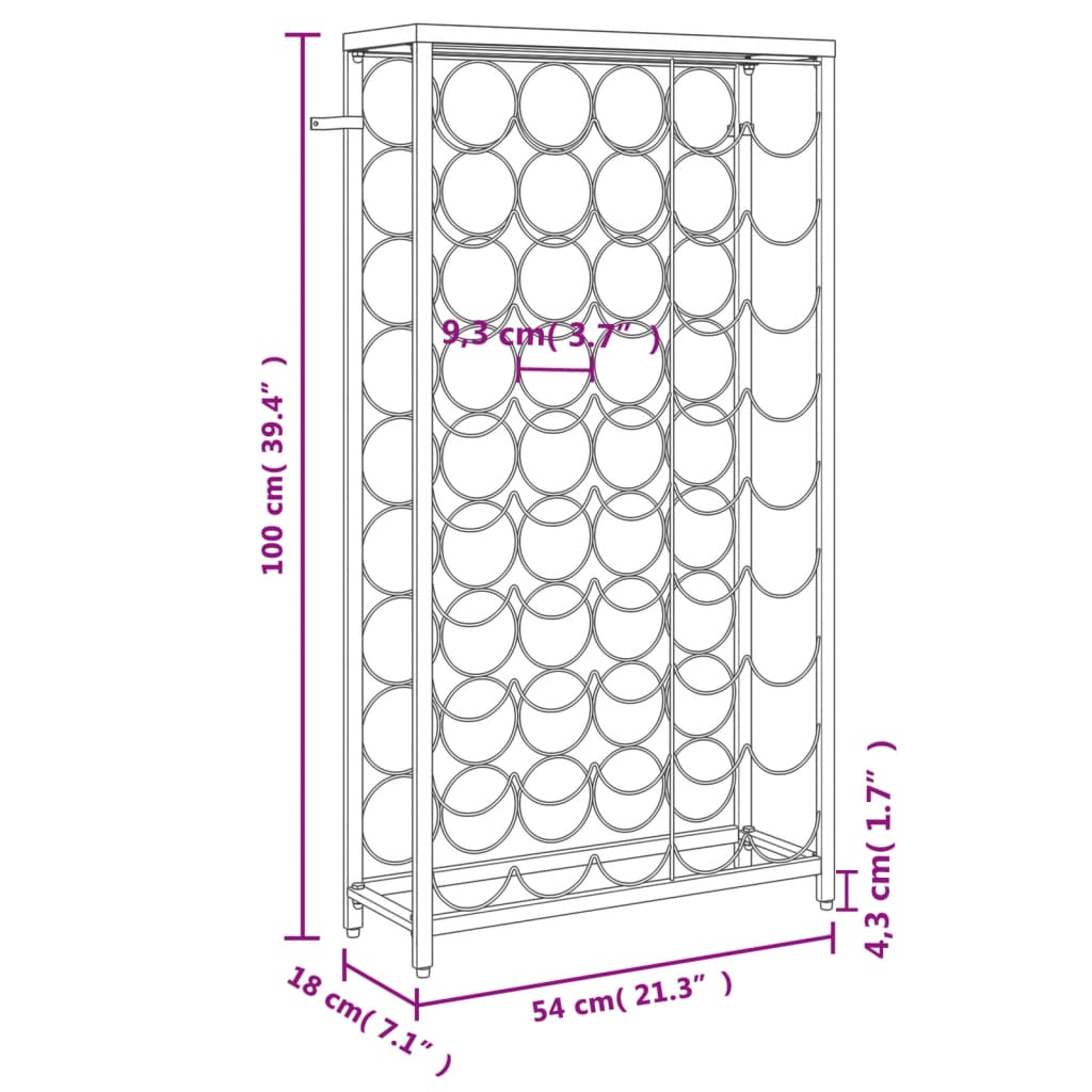 vidaXL Vyno laikiklis 45 buteliams, juodas, 54x18x100cm, kalta geležis