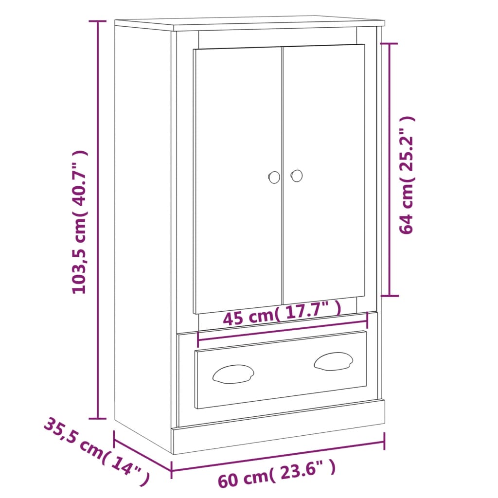 vidaXL Komoda, balta, 60x35,5x103,5cm, apdirbta mediena, blizgi