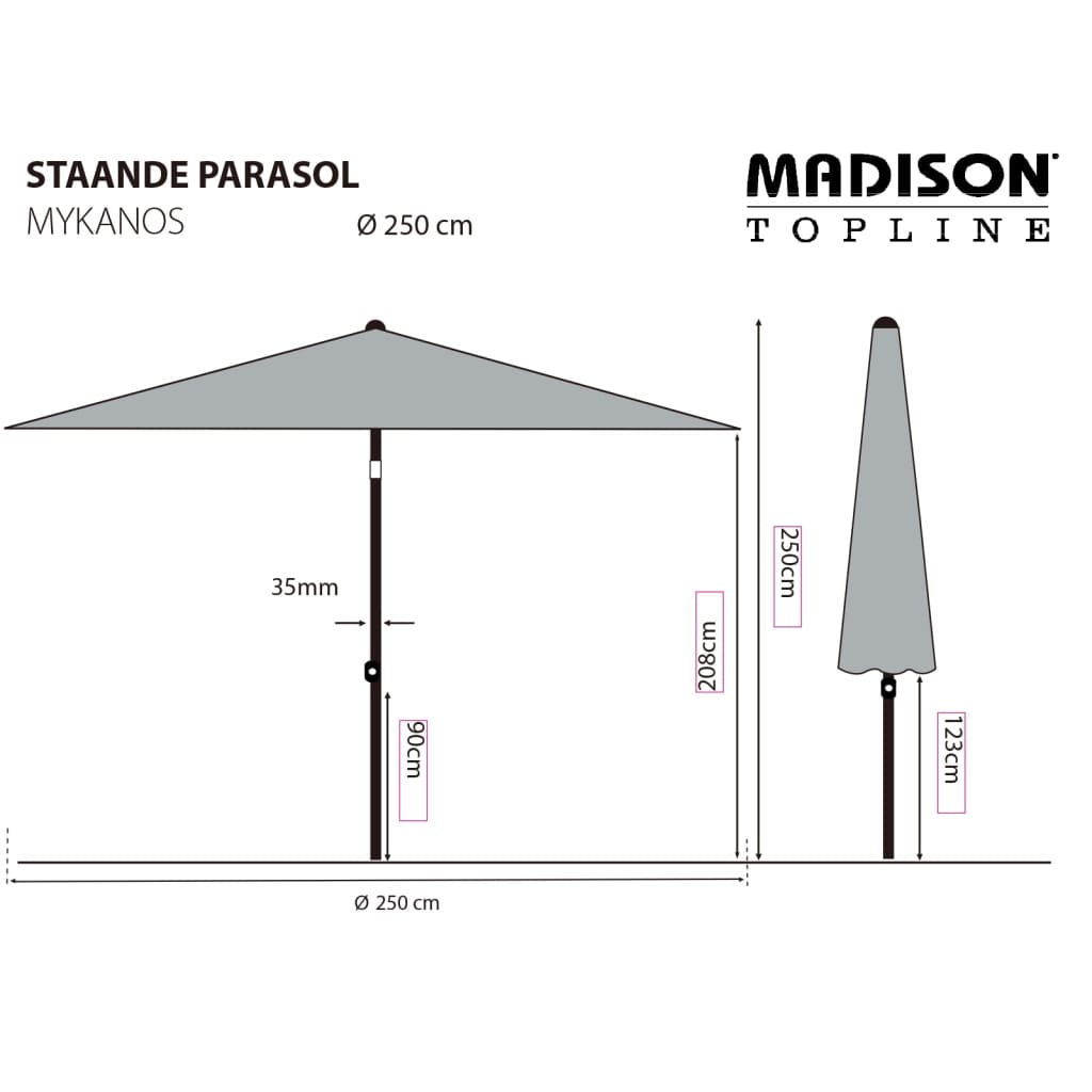 Madison Sodo skėtis nuo saulės Mykanos, žalios spalvos, 250cm