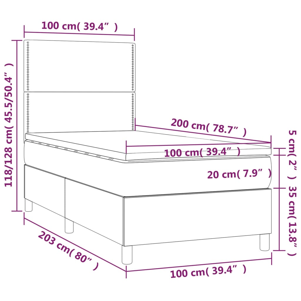 vidaXL Lova su spyruoklėmis/čiužiniu/LED, juoda 100x200cm dirbtinė oda