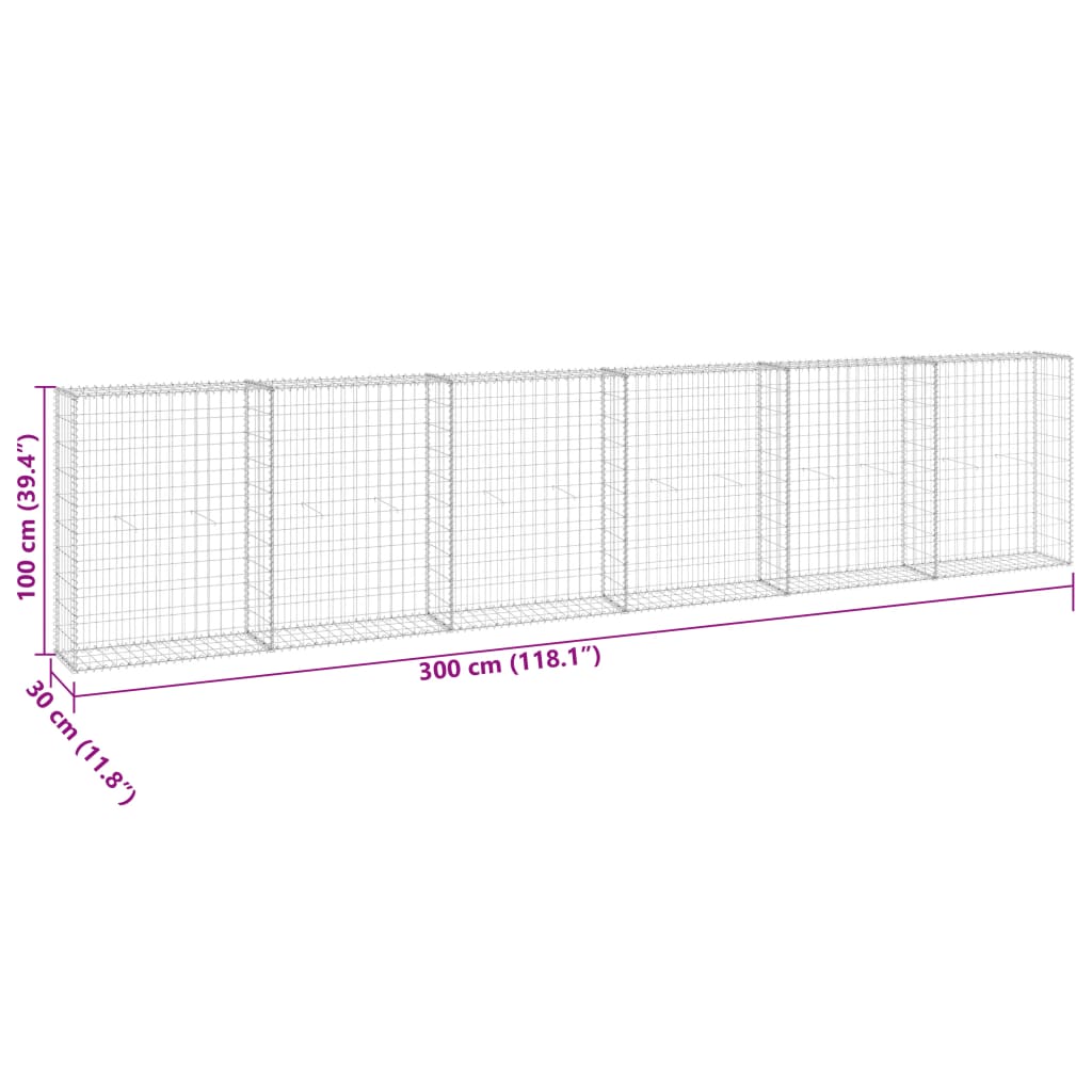 vidaXL Gabiono siena su dangčiais, 300x30x100cm, galvanizuotas plienas