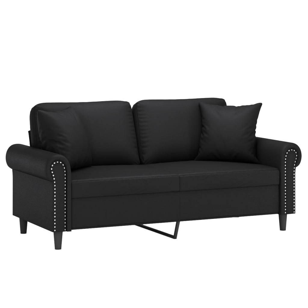 vidaXL Dvivietė sofa su pagalvėlėmis, juoda, 140cm, dirbtinė oda