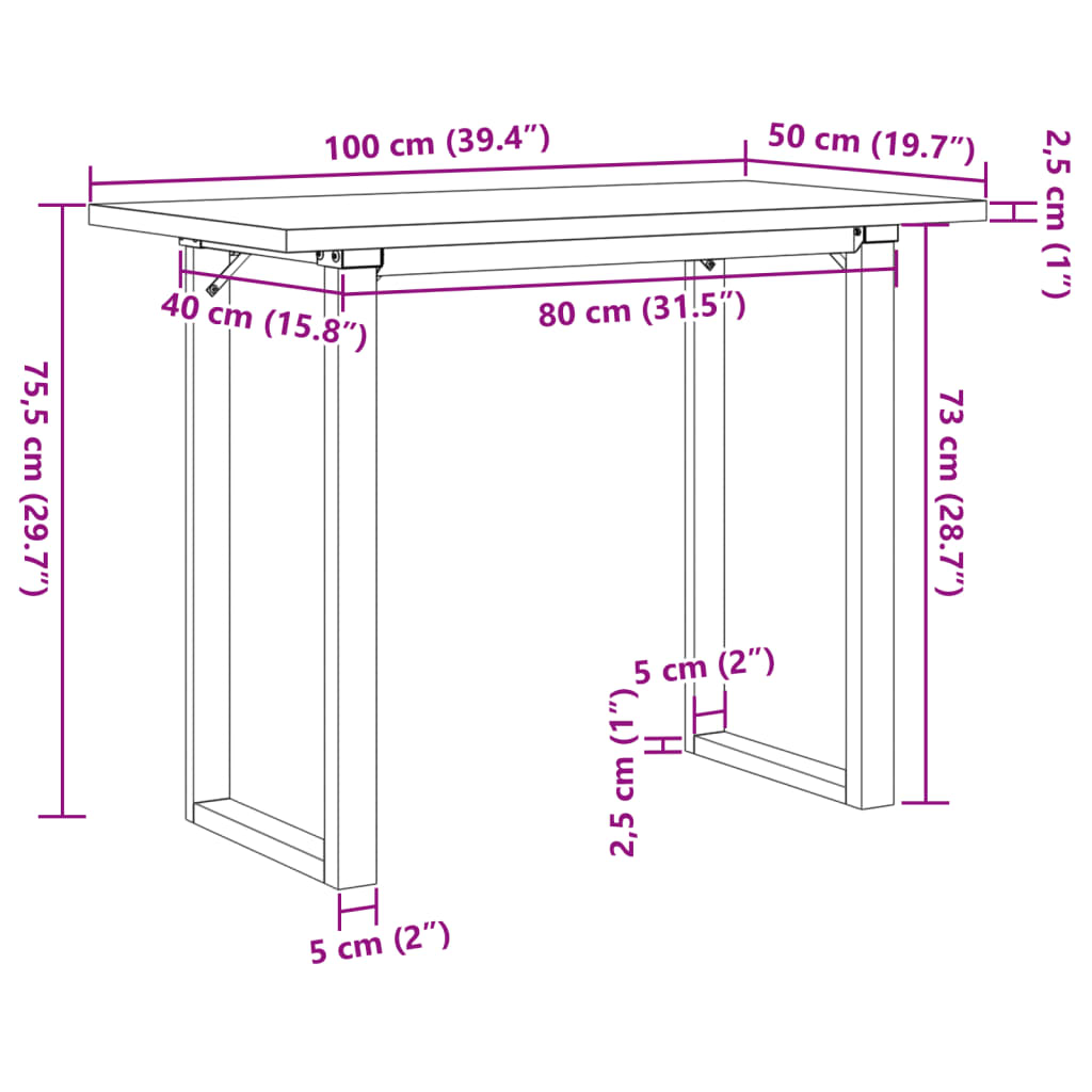 vidaXL Valgomojo stalas, 100x50x75,5cm, pušis ir ketus, O formos rėmas