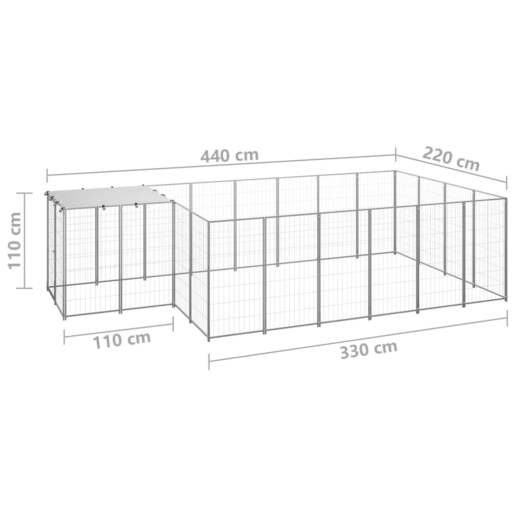 vidaXL Voljeras šunims, sidabrinės spalvos, 8,47 m², plienas