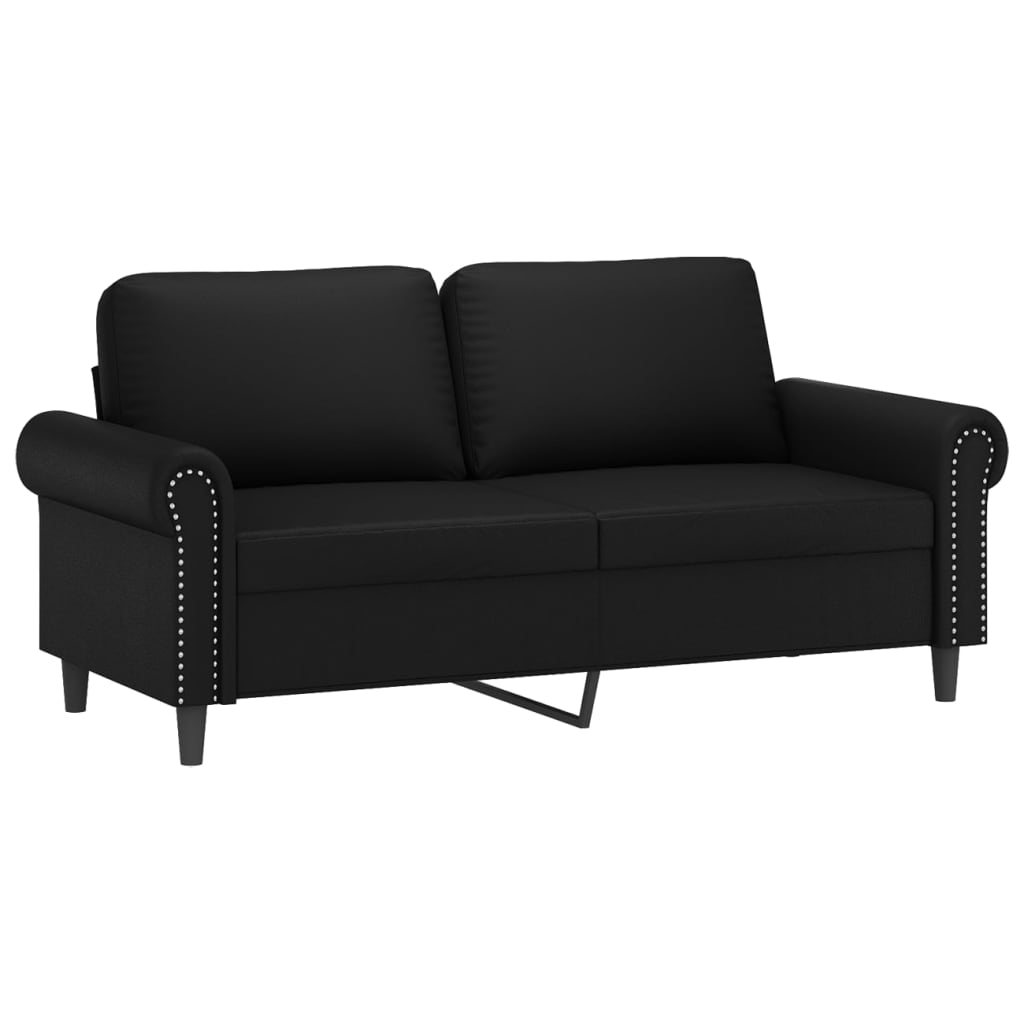 vidaXL Dvivietė sofa su pagalvėlėmis, juoda, 140cm, dirbtinė oda