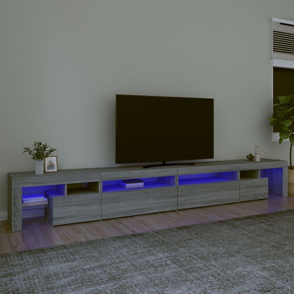 vidaXL Televizoriaus spintelė su LED, pilka ąžuolo, 290x36,5x40cm