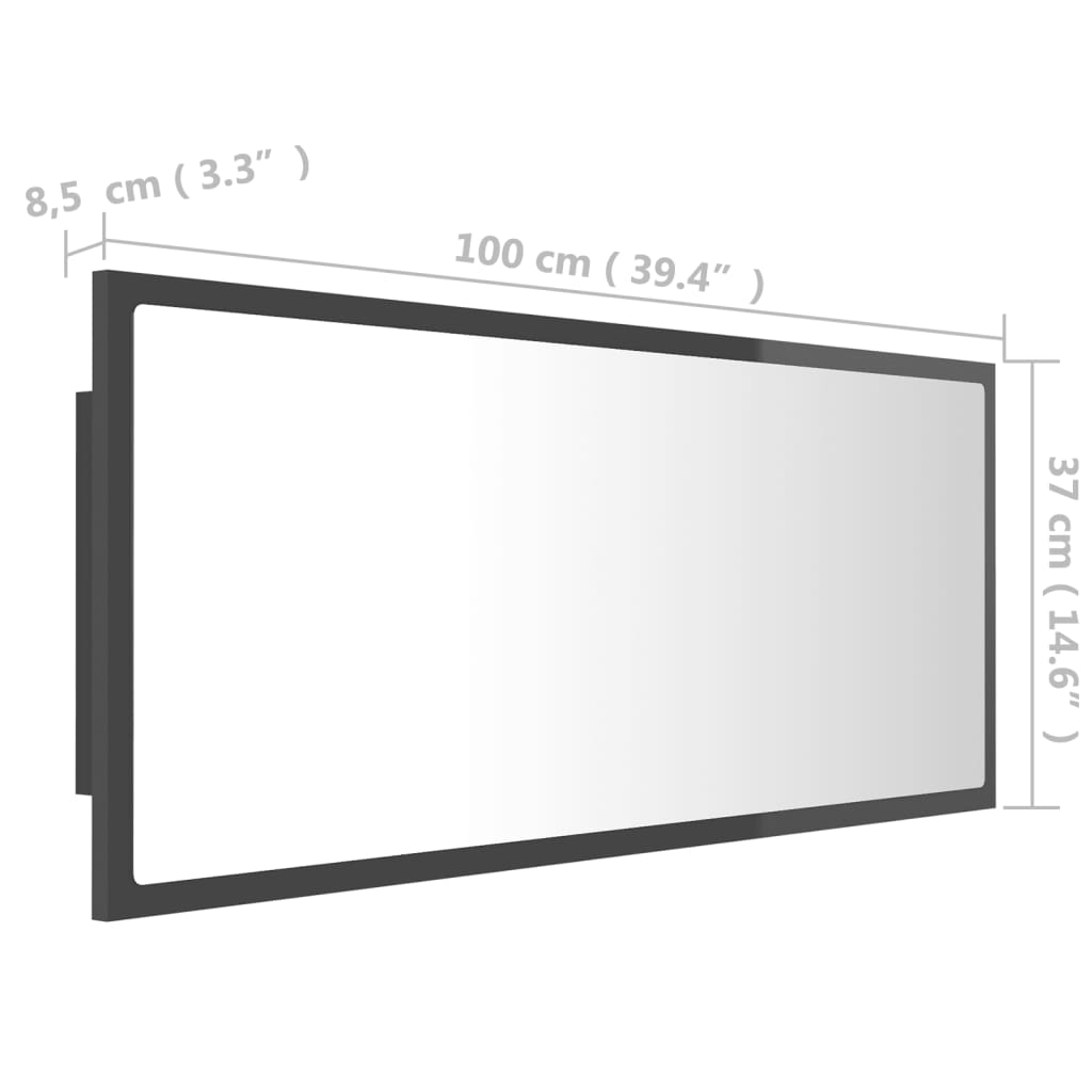 vidaXL Vonios LED veidrodis, pilkas, 100x8,5x37cm, akrilas, blizgus