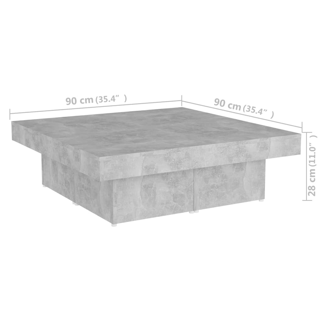 vidaXL Kavos staliukas, betono pilkas, 90x90x28cm, apdirbta mediena