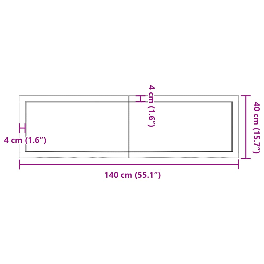 vidaXL Stalviršis, 140x40x(2-4)cm, neapdorotas ąžuolo medienos masyvas