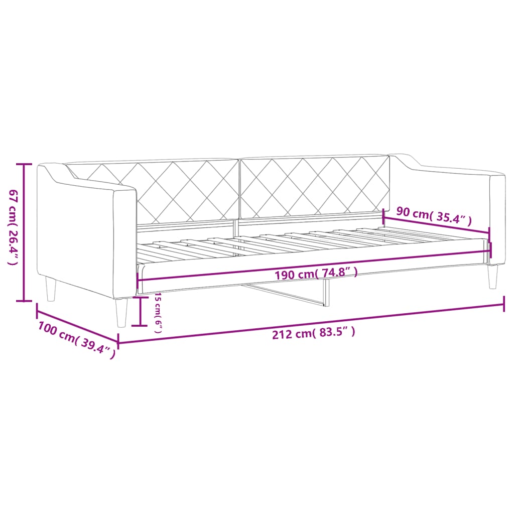 vidaXL Sofa, juodos spalvos, 90x190cm, audinys