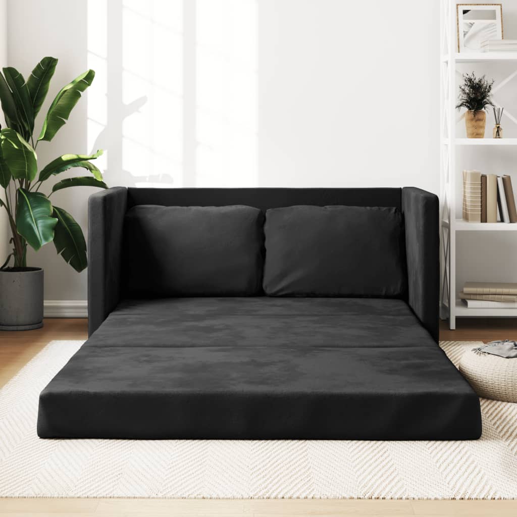 vidaXL Grindų sofa-lova, 2-1, juodos spalvos, 122x204x55cm, aksomas