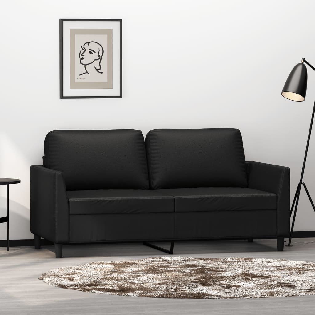 vidaXL Dvivietė sofa, juodos spalvos, 140cm, dirbtinė oda