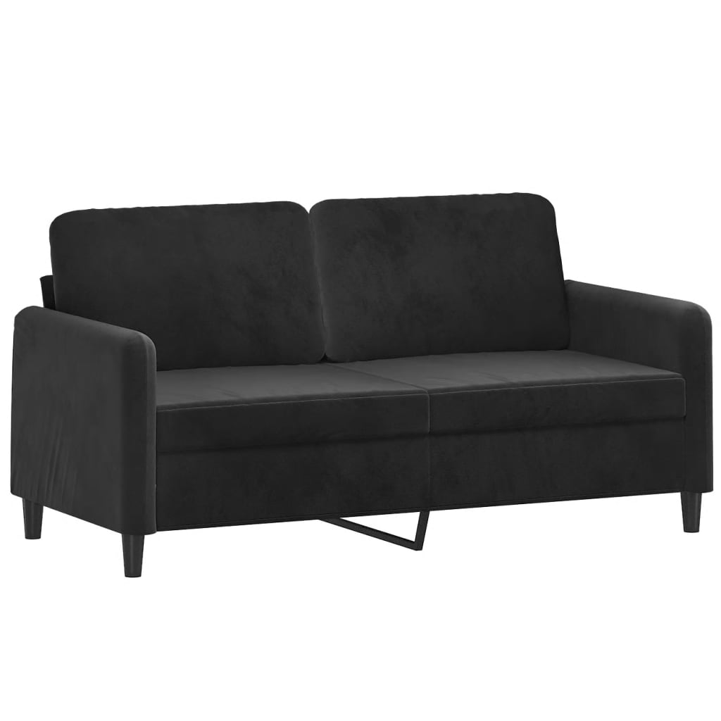 vidaXL Dvivietė sofa su pagalvėlėmis, juodos spalvos, 140cm, aksomas