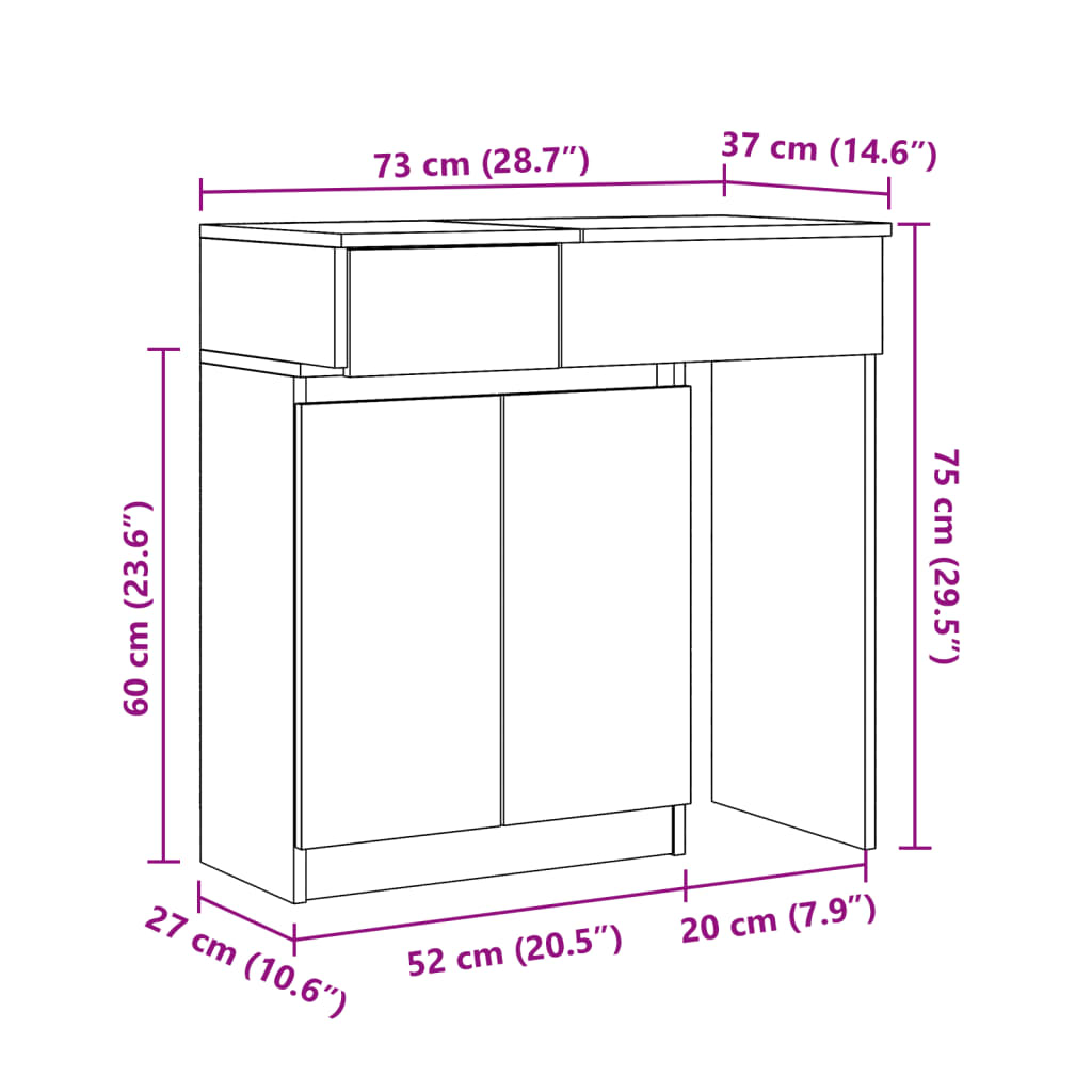 vidaXL Kosmetinis staliukas su LED, betono pilkas, 115x37x110,5cm