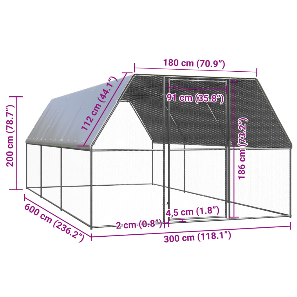 vidaXL Lauko narvas viščiukams, 3x6x2m, galvanizuotas plienas