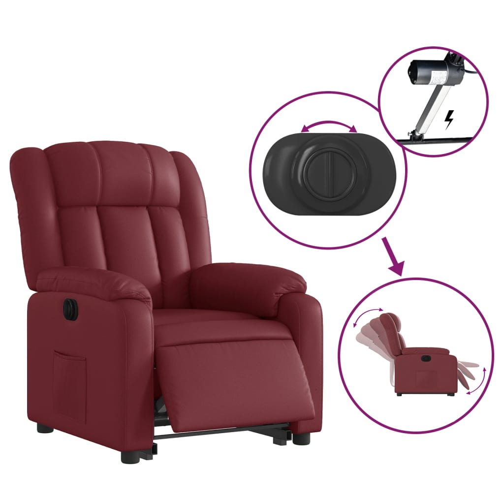vidaXL Atsistojantis elektrinis krėslas, raudonojo vyno, dirbtinė oda
