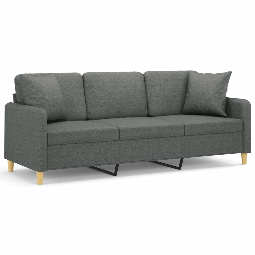 vidaXL Trivietė sofa su pagalvėlėmis, tamsiai pilka, 180cm, audinys