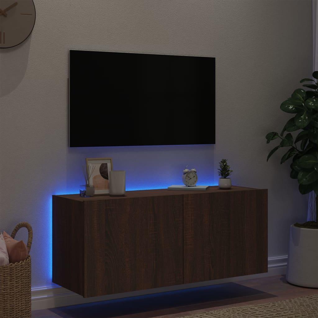 vidaXL Sieninė TV spintelė su LED lemputėmis, ruda ąžuolo, 100x35x41cm