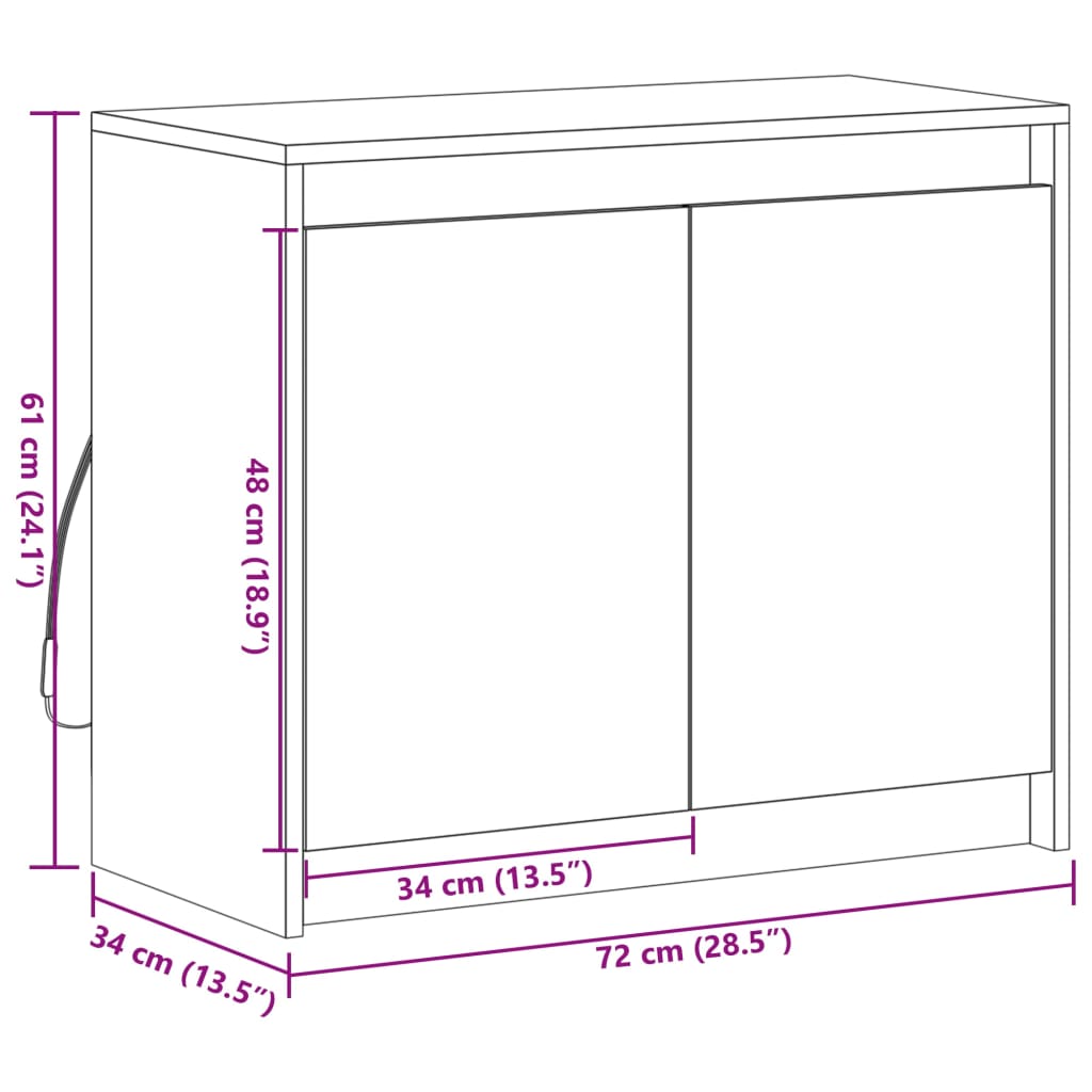 vidaXL Šoninė spintelė su LED, ąžuolo, 72x34x61cm, apdirbta mediena