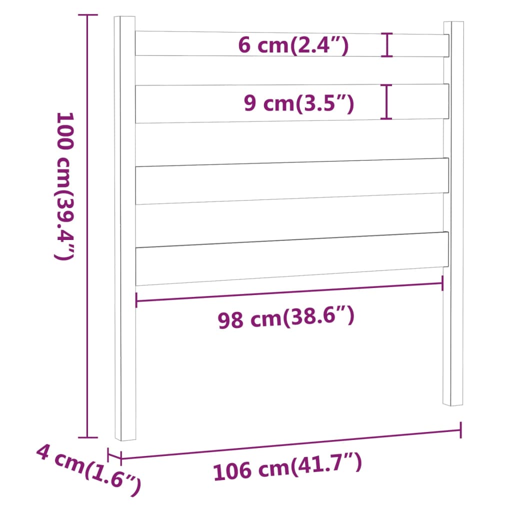 vidaXL Lovos galvūgalis, pilkas, 106x4x100cm, pušies medienos masyvas