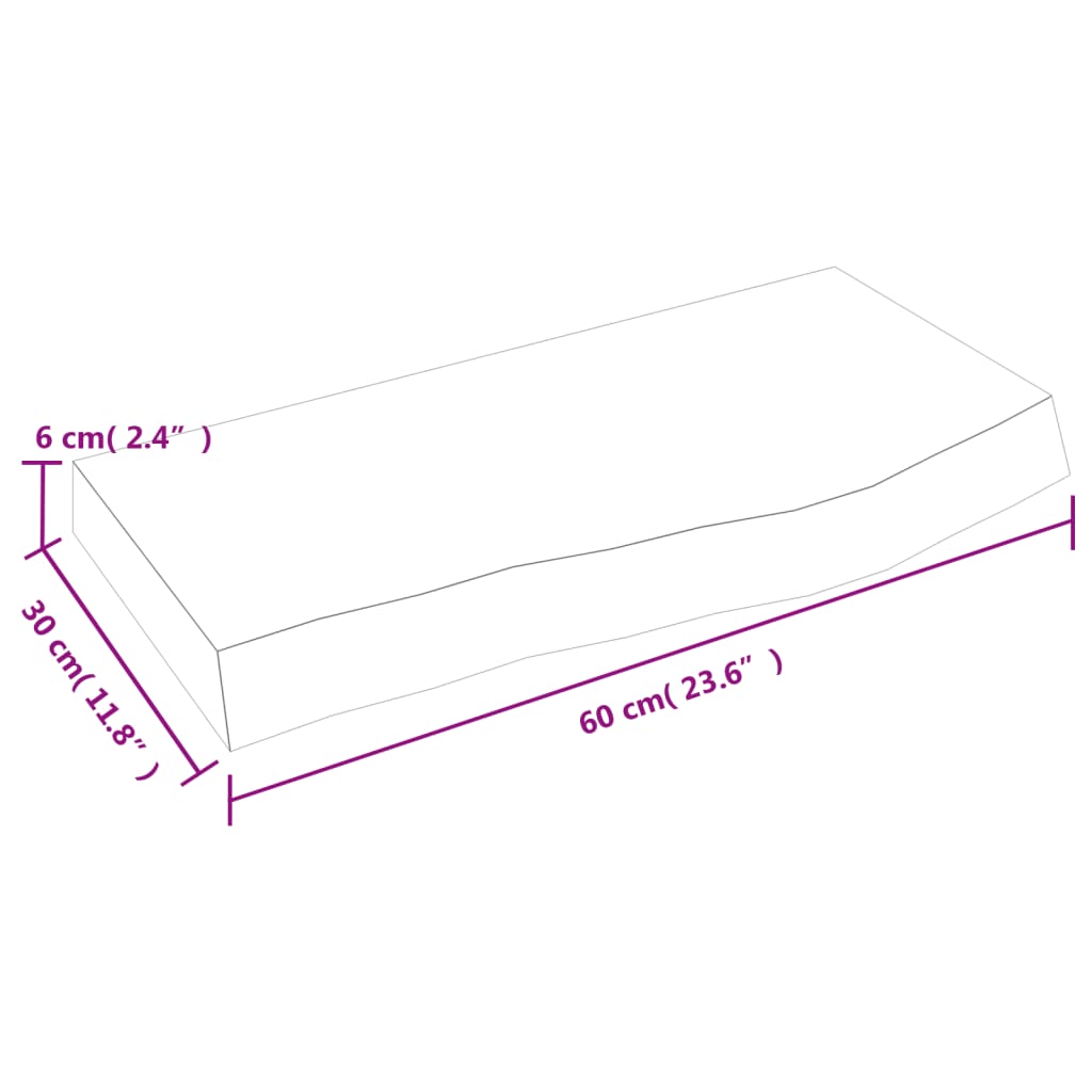 vidaXL Vonios kambario stalviršis, 60x30x(2–6)cm, medienos masyvas