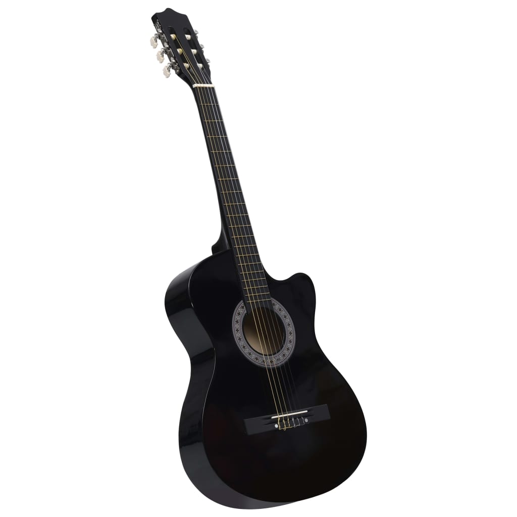 vidaXL Klasikinės gitaros rinkinys, 12 dalių, juodas, 38", 6 stygos