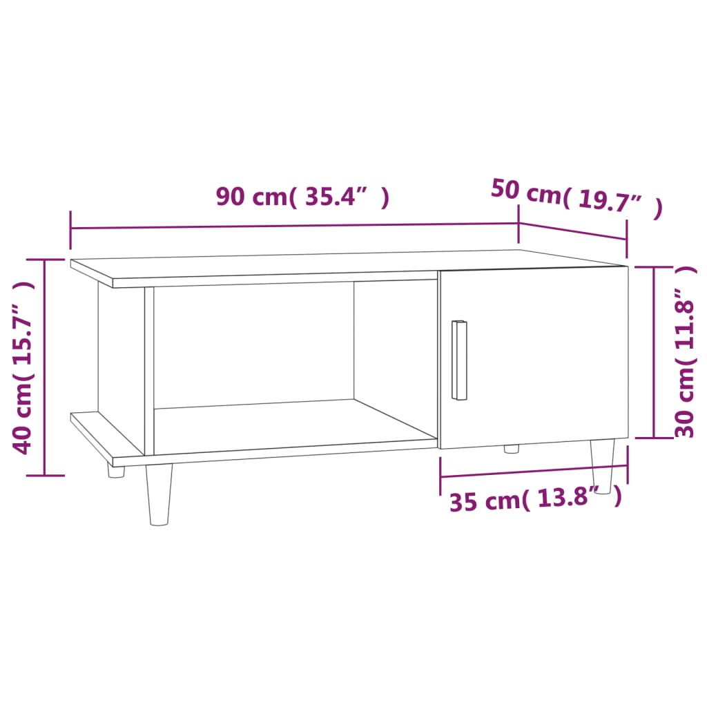 vidaXL Kavos staliukas, baltas, 90x50x40cm, apdirbta mediena, blizgus