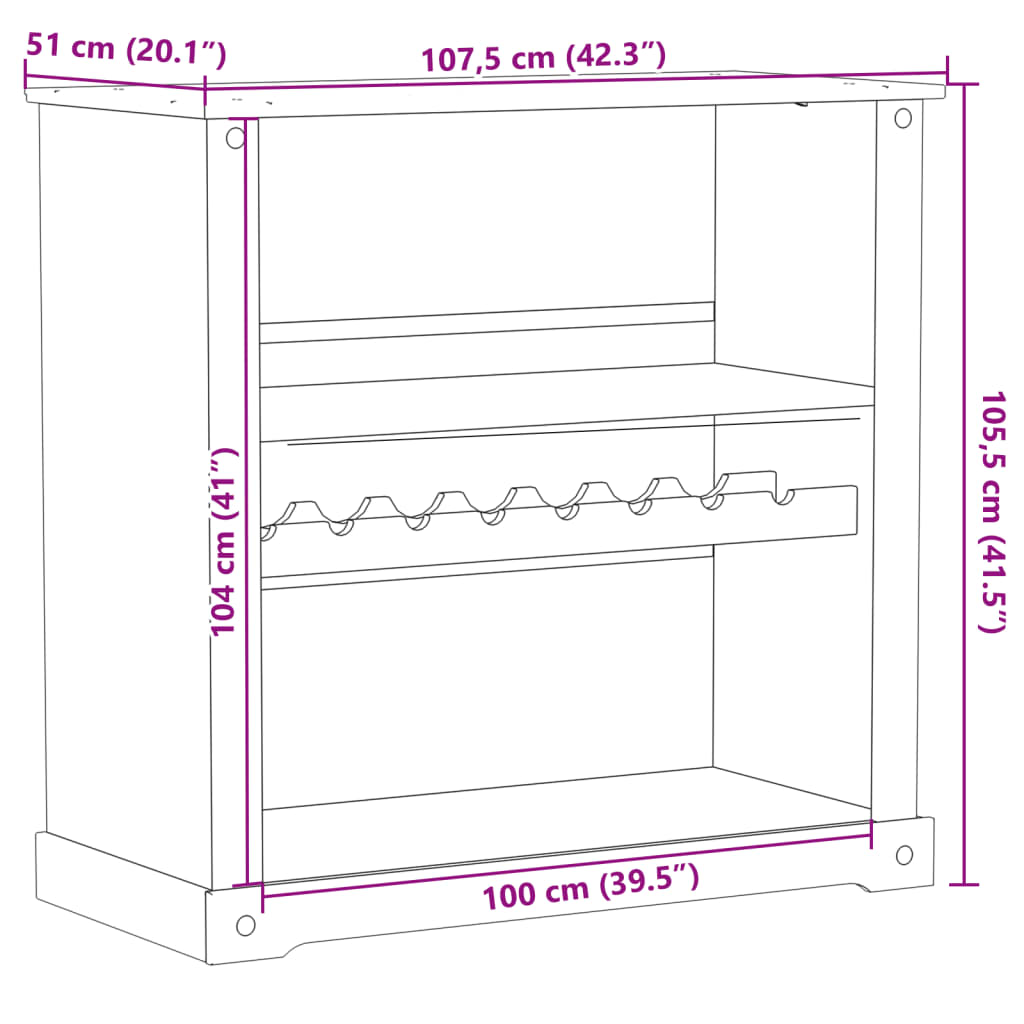 vidaXL Vyno spintelė Corona, 107,5x51x105,5cm, pušies medienos masyvas