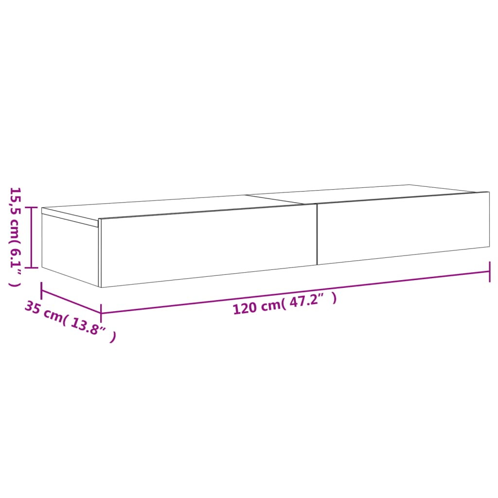 vidaXL TV spintelės su LED lemputėmis, 2vnt., betono, 60x35x15,5cm