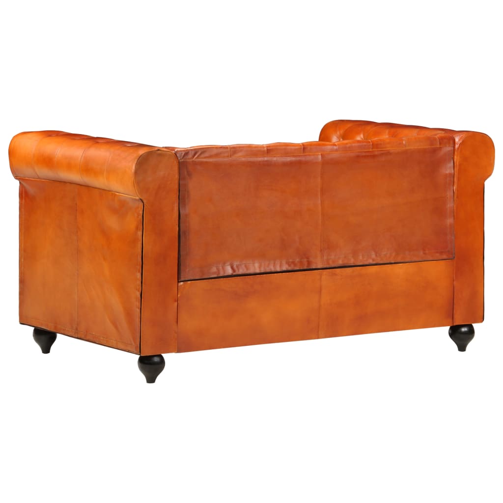 vidaXL Dvivietė chesterfield sofa, gelsvai rudos spalvos, tikra oda