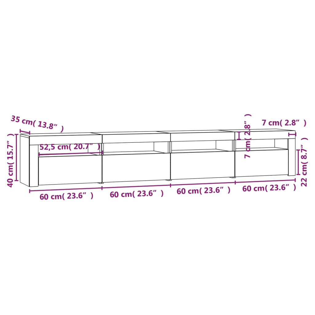 vidaXL Televizoriaus spintelė su LED, dūminio ąžuolo, 240x35x40cm