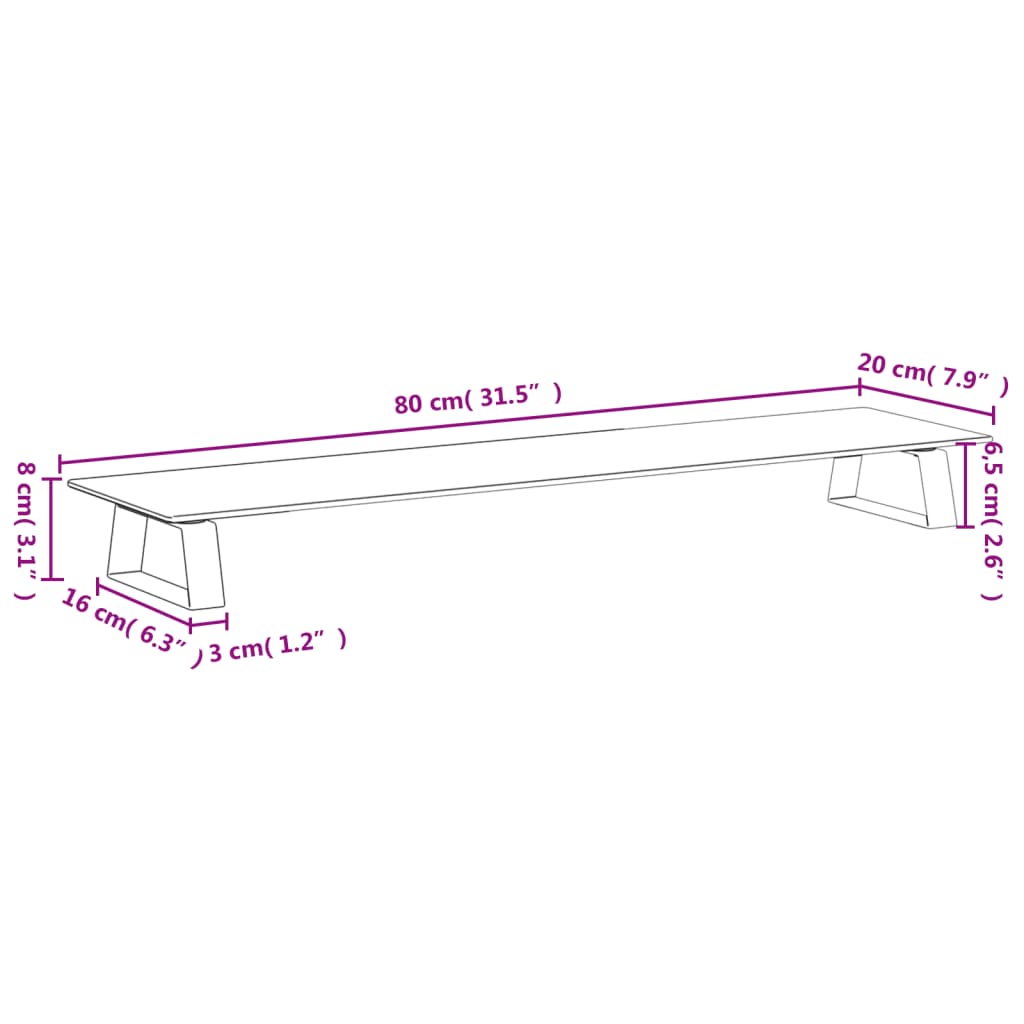 vidaXL Monitoriaus stovas, baltas, 80x20x8cm, stiklas ir metalas