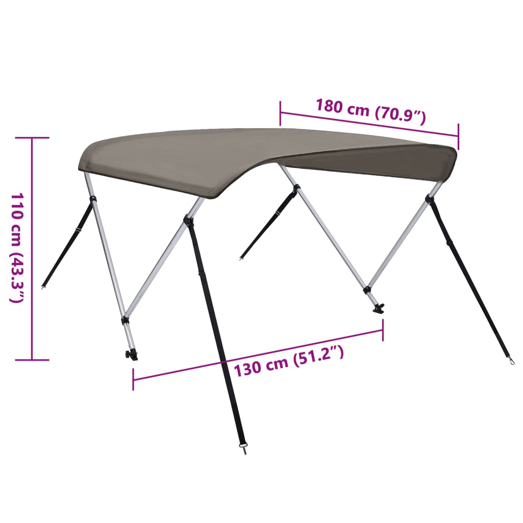 vidaXL Bimini viršaus stogelis, pilkas, 180x130x110cm, 2 lankų rėmas