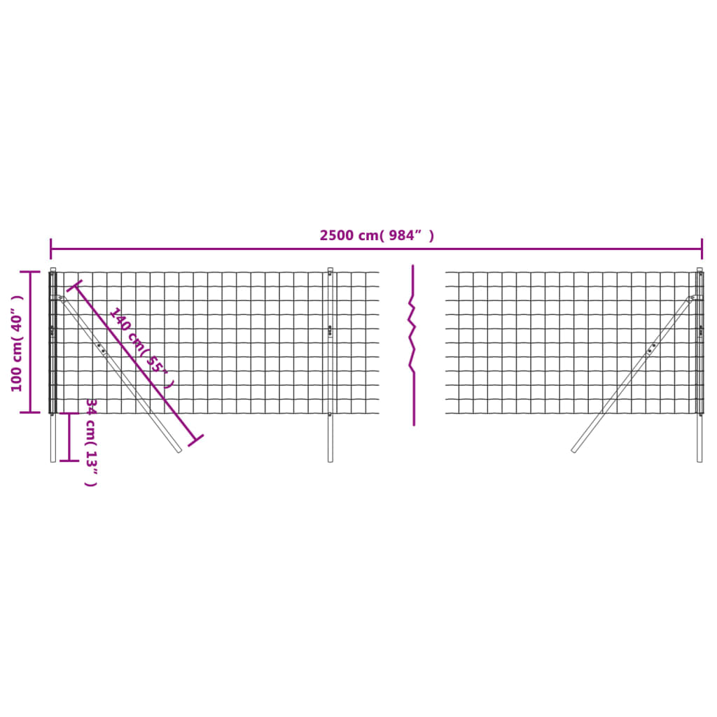 vidaXL Vielinė tinklinė tvora, antracito, 1x25m, galvanizuotas plienas