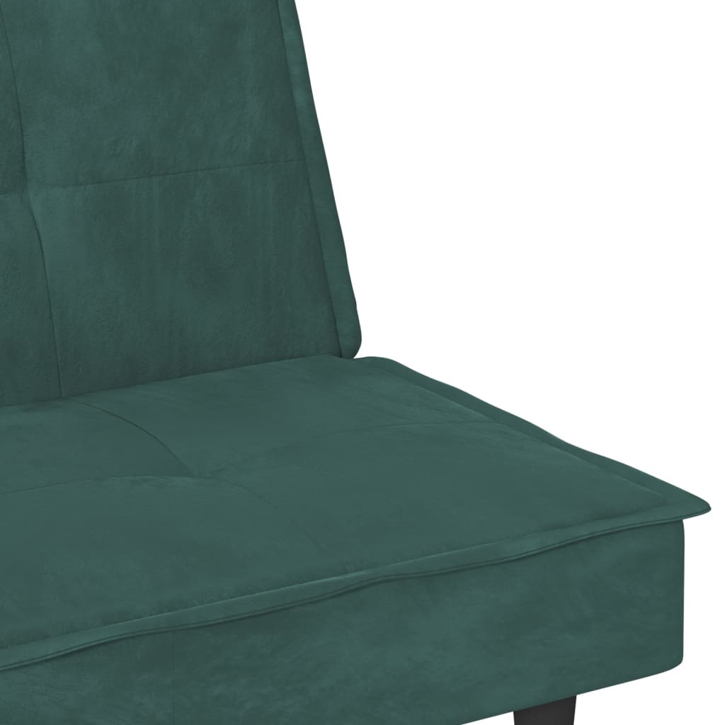 vidaXL Sofa-lova su puodelių laikikliais, tamsiai žalia, aksomas