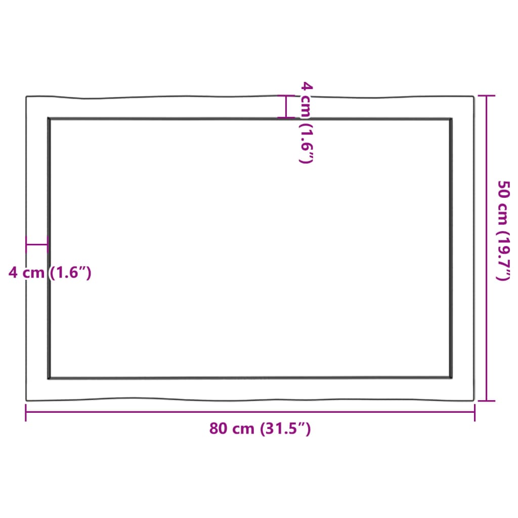 vidaXL Stalviršis, 80x50x(2-4) cm, medienos masyvas, su gyvu kraštu