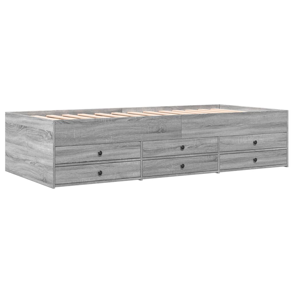 vidaXL Lova su stalčiais, pilka ąžuolo, 75x190cm, apdirbta mediena